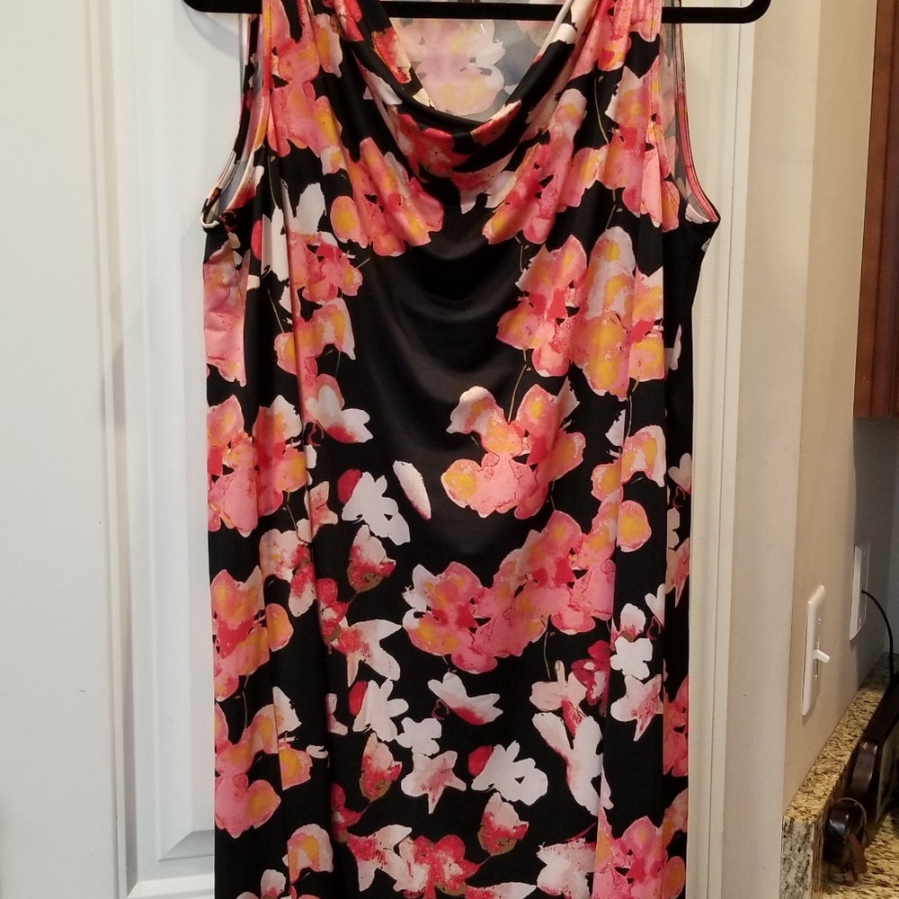 Dana Buchman Black Pink Floral Sleeveless Dress Sz 0X